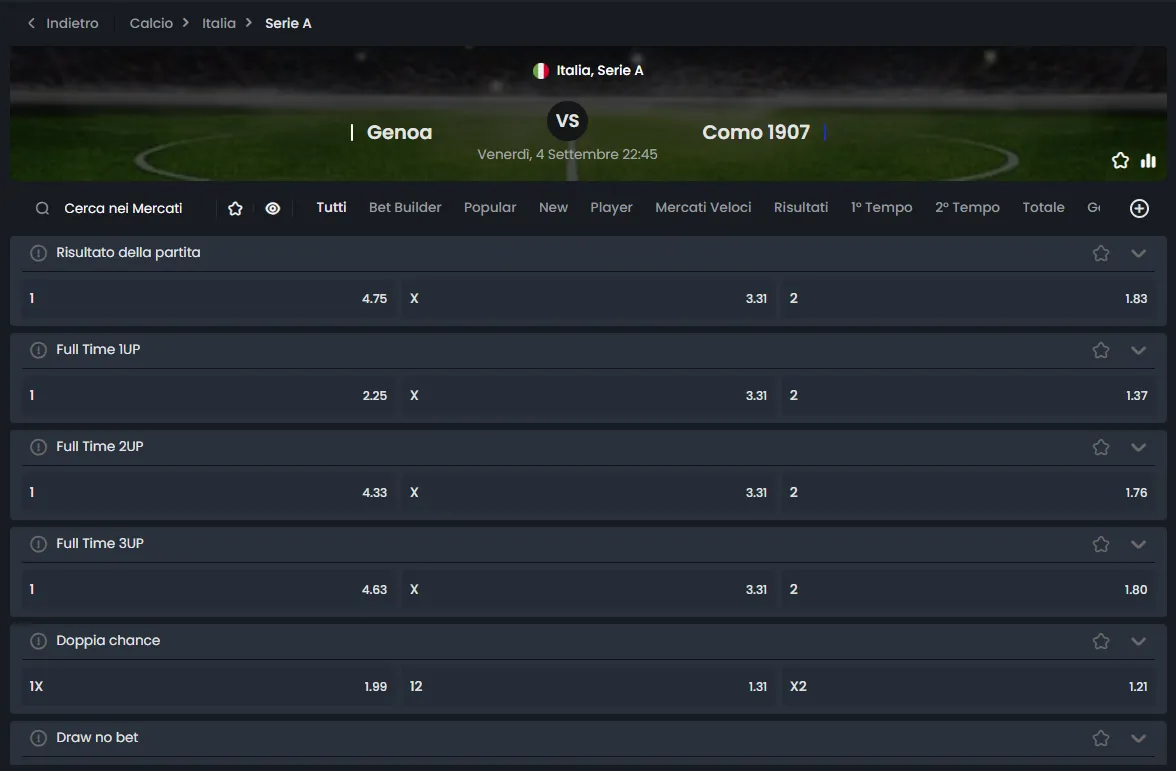 Quote della Serie A sul sportsbook di Cocobet