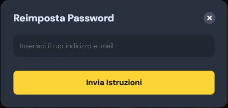 Schermata di recupero password di Cocobet
