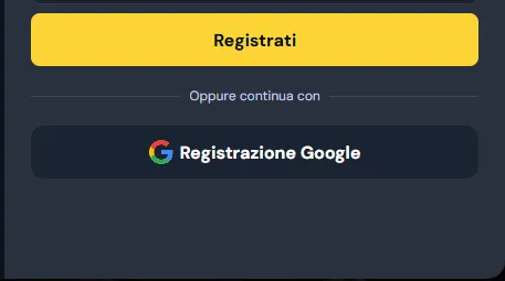 Pulsante di registrazione con Google su Cocobet