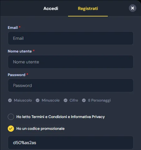 Modulo di iscrizione Cocobet passo per passo